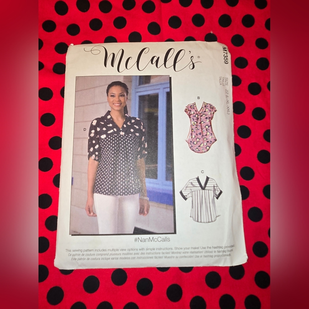 New Uncut McCall's Women's Top Sewing Pattern With Sleeve Variations L,XL,XXL